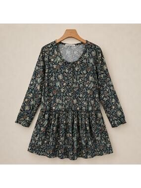 Peruvian Connection Orla Pima Cotton Modal Knit Dress Botanical Print Size M